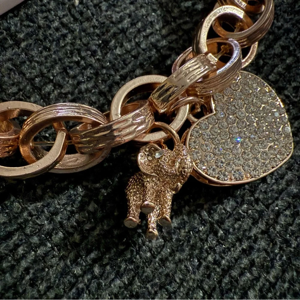 New York & Company Rose Gold Heart Charm Link Bracelet